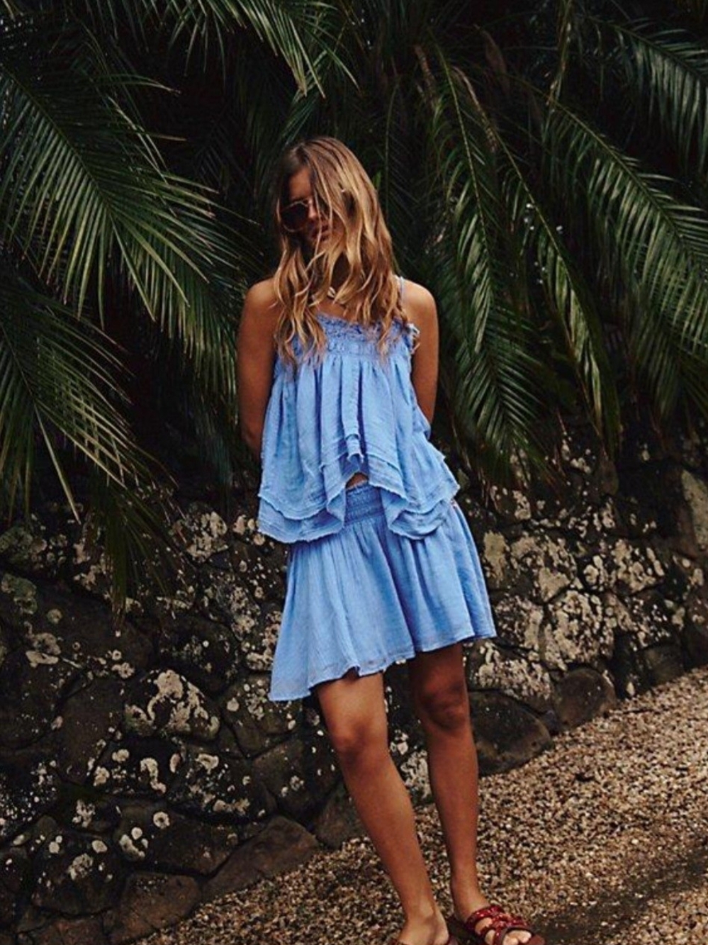 Free People Free-Est Light Blue Tiered Mini Sundress Size M New Without Tags